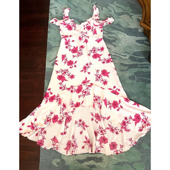 CECE Secret Blush Floral Spring Bouquet Ruffled Hi Low Maxi Dress Sz M - Picture 12 of 16